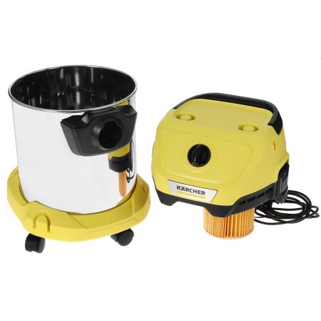 Строительный пылесос Karcher WD 3 S V-17/4/20 желтый, 1000 Вт, уборка сухая/сбор воды, пылесборник мешок/контейнер, 17 л