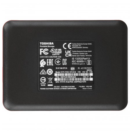 Внешний HDD 2.5" Toshiba Canvio Advance, 1TB, USB 3.2 Gen 1 Type-A, 5400 rpm, красный