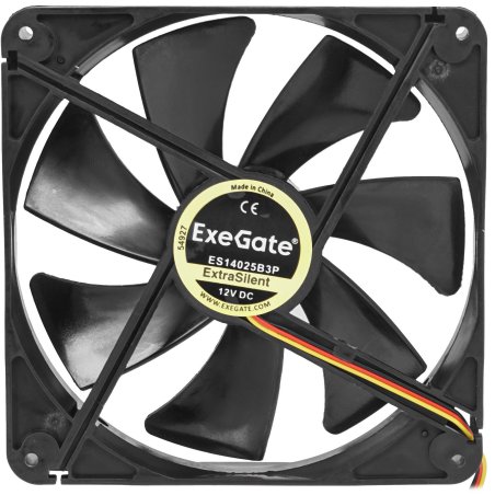 Вентилятор для корпуса ExeGate ExtraSilent ES14025B3P черный, 140 мм, 850 об/мин, 16.5 дБ, 3 pin