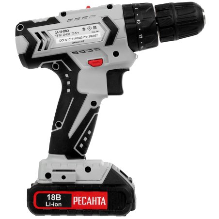 Дрель-шуруповерт аккумуляторная Ресанта ДА-18-2ЛК-У 75/14/6, Аккумуляторная, 18В, 2 АКБ, Ударная, Кейс