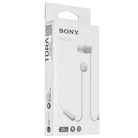 Гарнитура вкладыши Sony WI-C100 белый беспроводные bluetooth шейный обод