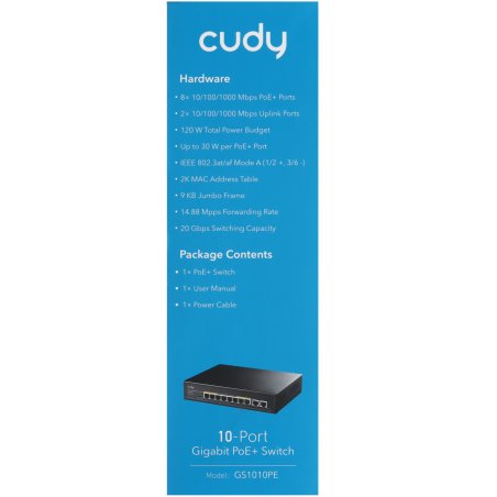 Коммутатор Cudy GS1010PE (L2) 10x1Gbит/с 8PoE+ 120W неуправляемый