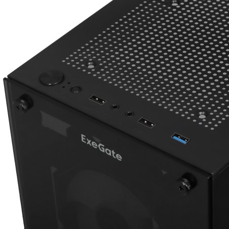 Компьютерный корпус Miditower ExeGate i3 BASE (ATX, без БП, с окном, 1*USB+1*USB 3.0, аудио, 4 вент. 12см с RGb подсветкой)