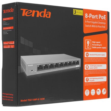 Коммутатор 9PORT 10/100/1000M POE TEG1109P-8-102W Tenda