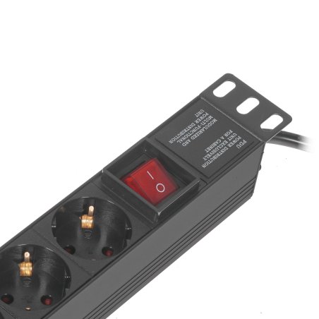 Блок розеток горизонтальный ExeGate ServerPro PDU-19H803 Al-8S-EU2-SW, 19", 1U, Алюминий, 8 Schuko, кабель с евровилкой VDE-250V-16A-3*1.5мм2, 2 метра, выкл. с подсветкой, черный