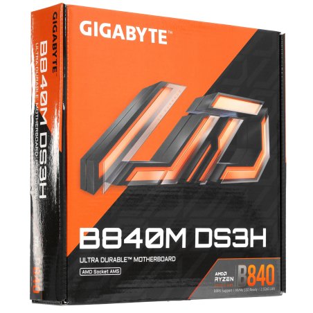 Материнская плата Gigabyte B840M DS3H, AM5, AMD B840, 4xDDR5, 4xSATA, 2xM.2, 1xPCIe 4.0 x16, 1xPCIe 3.0 x4, 2xDP, 1xHDMI, 1x2.5Gb LAN, 3xUSB-A 5Gbps, 8xUSB-A 2.0, 1xUSB-C 5Gbps, 3x3.5 мм, 7.1, mATX