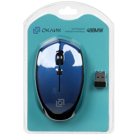 Мышь беспроводная Oklick 488MW синий/черный, 1600 dpi, радиоканал, USB, кнопки - 4