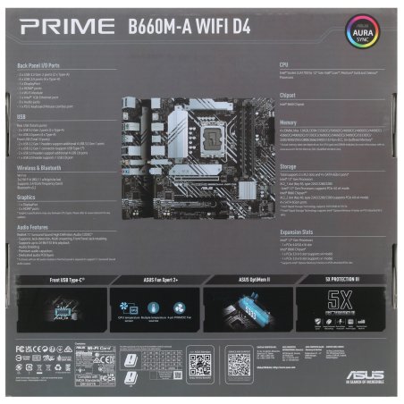 Материнская плата ASUS PRIME B660M-A WIFI D4, Socket LGA 1700, Intel B660, 4xDDR4, 4xSATA, 2xM.2, 1xPCIe 4.0 x16, 1xPCIe 3.0 x16, 1xDP, 2xHDMI, 1x 1Gb LAN, 2xUSB-A 3.2 Gen 2, 4xUSB-A 2.0, 3x3.5 мм, 7.1, mATX