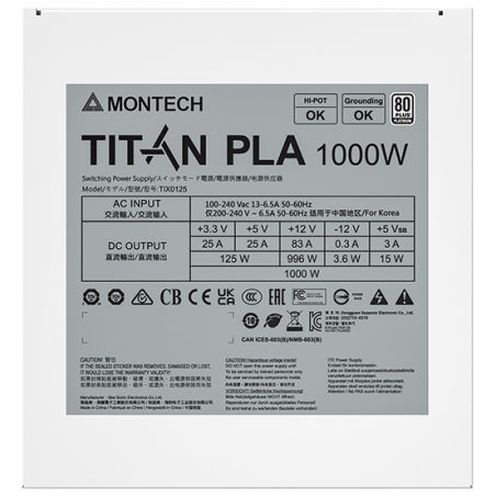 Блок питания Montech ATX 1000W TITAN GOLD Gen.5 80 PLUS gold (20+4pin) APFC 135mm fan 12xSATA Cab Manag RTL