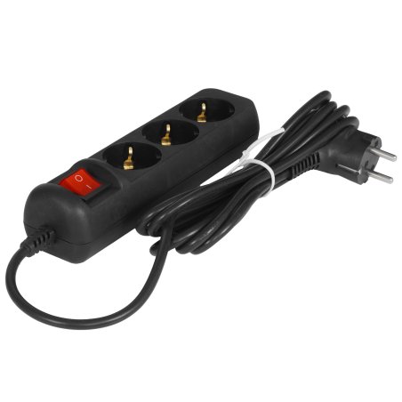 Удлинитель электрический ЭРА UX-3es-3m-B с заземлением с выключателем 3 розетки 3 м ПВС 3x0,75мм2 10А черный