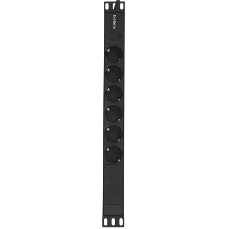 Блок розеток горизонтальный ExeGate ServerPro PDU-19H603 Al-6S-EU2.5, 19", 1U, Алюминий, 6 Schuko, кабель с евровилкой VDE-250V-16A-3*1.5мм2, 2.5 метра, черный
