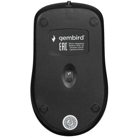 Мышь проводная Gembird MOP-100 черный, 1000 dpi, USB, кнопки - 3