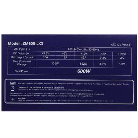 Блок питания Zalman 600W ZM600-GV2SE (ZM600-GV2SE)