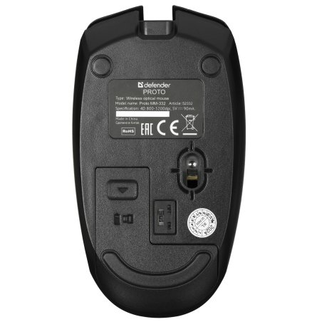 Мышь беспроводная Defender Proto MM-332 черный, 3200 dpi, радиоканал, Bluetooth, USB, кнопки - 4
