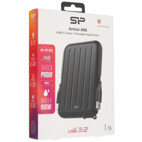 Внешний HDD 2.5" Silicon Power Armor A66, 1TB, USB 3.2 Gen 1 Type-A, 5400 rpm, чёрный