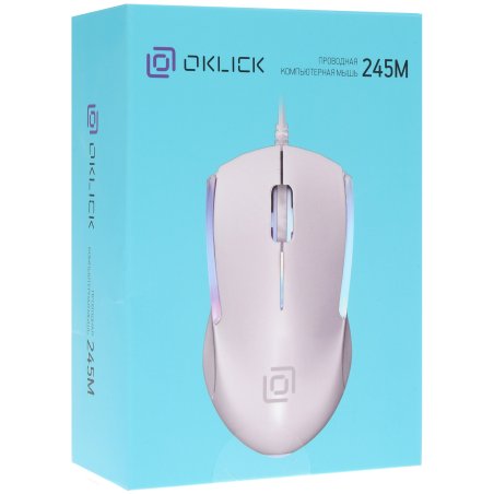 Мышь проводная Oklick 245M белый, 1000 dpi, USB, кнопки - 3