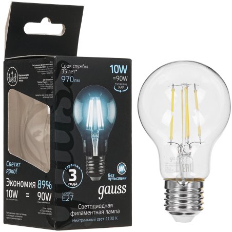 Лампа светодиодная Gauss Filament А60 E27 10Вт 4100К