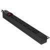 Блок розеток горизонтальный ExeGate ServerPro PDU-19H013 Al-6C19-EU3-SW, 19", 1U, Алюминий, 6 IEC 320 C19, кабель с евровилкой VDE-250V-16A-3*1.5мм2, 3 метра, выкл. с подсветкой, черный
