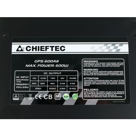 Блок питания Chieftec RTL GPS-600A8, 600Вт, 80 PLUS, 120мм, черный