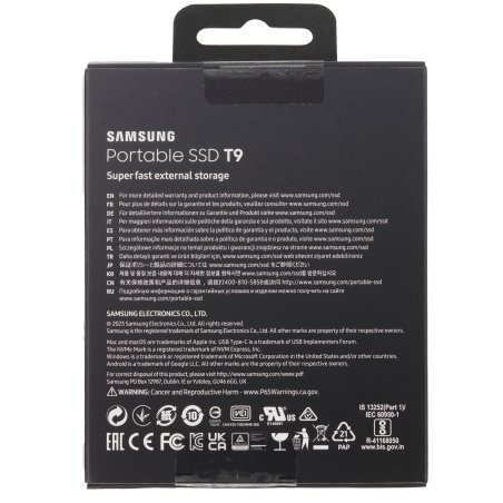 Внешний SSD Samsung T9, 1TB, USB 3.2 Gen 2x2 Type-C, R/W 2000/1950, черный