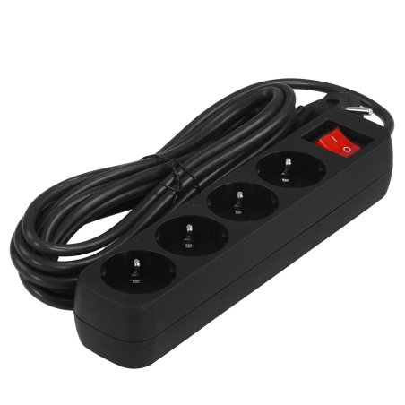 Удлинитель Defender G450 черный, 5 м, EURO, 4 розетки, 2200 Вт