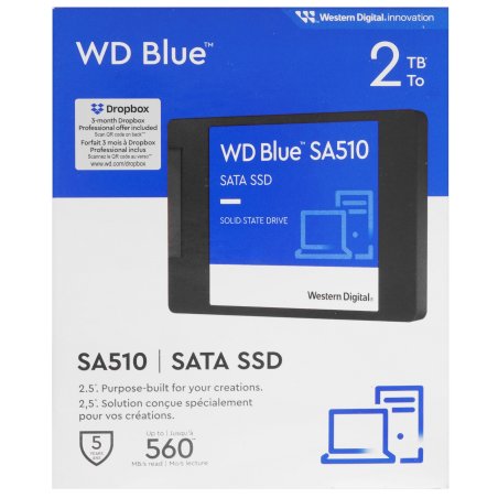 Накопитель SSD WD 2Tb Blue Client SATA 2.5" 6Gb/s, 560/530, IOPS 95/84K, MTBF 1,75M, 3D NAND TLC, 500TBW, Retail (856315)