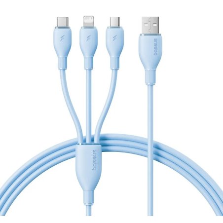 Baseus Ultra-Fast One-for-Three Fast Charging Cable USB-A to M+L+C 3.5A 1.3m Blue P10376303311-00.  "