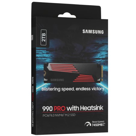 Накопитель SSD Samsung 990 PRO, 2000Gb, PCIe 4.0 x4, M.2 2280, NVMe, R/W 7450/6900, с радиатором