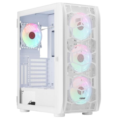 Компьютерный корпус Ginzzu GL 390 боковая дверца закаленное стекло на петлях на магнитах, controller CRC10, 4* 12R6W FAN 12CM RGb белый