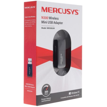 Сетевой адаптер USB2.0 адаптер Mercusys MW300UM, 300Мбит/с, компактный