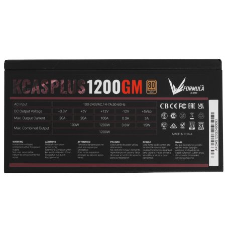 Блок питания Aerocool / Formula KCAS PLUS 1200GM V2, 1200Вт, 80 PLUS Gold, модульный, 140мм, черный