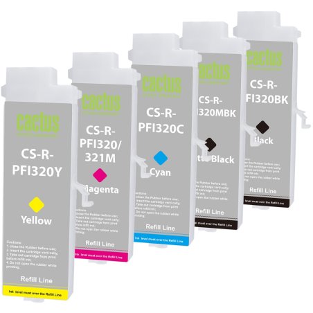 Картридж перезаправляемый струйный Cactus CS-R-PFI320/321SET набор 5шт.упак. для Canon imagePROGRAF TM-200/200MFP/205/300/300MFP/305/250/255/350/355 с чипом