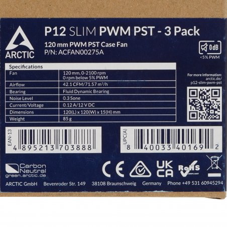 Вентилятор для корпуса ARCTIC P12 SLIM PWM PST -3 Pack (ACFAN00275A)