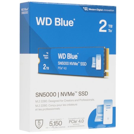 Накопитель SSD WD Blue SN5000 WDS200T4B0E, 2Tb, PCIe 4.0 x4, M.2 2280, NVMe, R/W 5150/4850