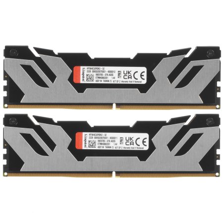 Оперативная память Kingston Fury Renegade, DDR5, 32Gb (2x16Gb), 6400MHz, CL32, DIMM, с радиатором, серебристый/черный