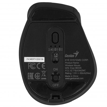 Мышь беспроводная Genius Ergo 9000S черный, 2400 dpi, радиоканал, Bluetooth, USB, кнопки - 6