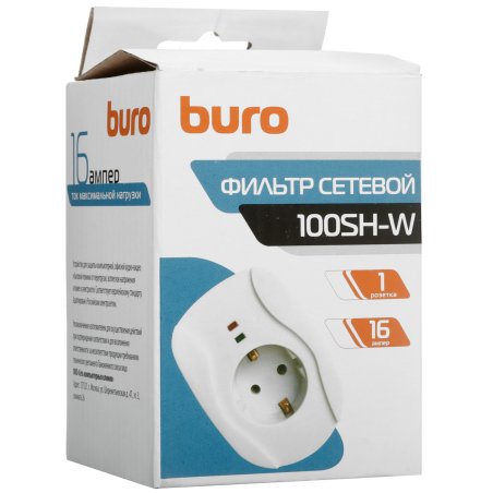 Сетевой фильтр Buro 100SH-W (1 розетка) белый (коробка)