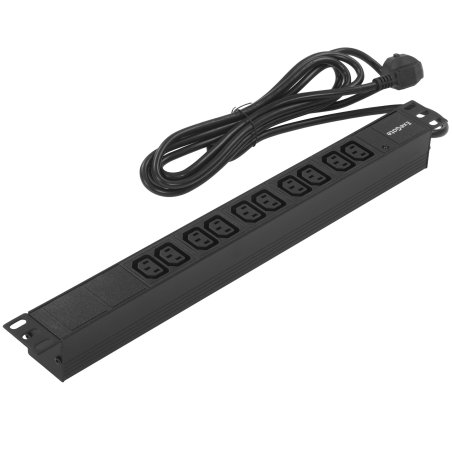 Блок розеток горизонтальный ExeGate ServerPro PDU-19H005 Al-10C13-EU3, 19", 1U, Алюминий, 10 IEC 320 C13, кабель с евровилкой VDE-250V-16A-3*1.5мм2, 3 метра, черный