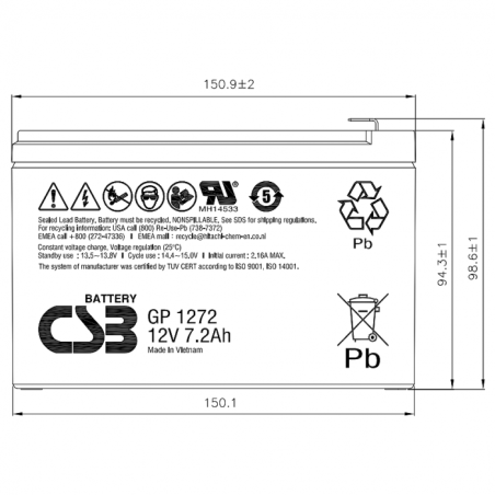 Батарея CSB GP 1272 (12V 7.2Ah) (28W) F1