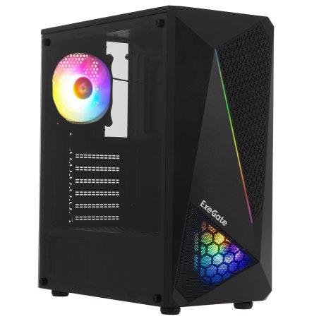 Компьютерный корпус Miditower ExeGate EVO-8225-NPX600 (ATX, БП 600NPX с вент. 12см, 2*USB+1*USB 3.0, черный, 2 вент. с RGb подсветкой и полоса на передней панели, боковая панель - закаленное стекло)