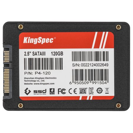 Накопитель SSD KingSpec P4-120, 120Gb, SATA III, 2.5", R/W 500/500
