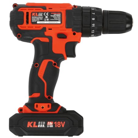 Шуруповерт ударный аккумуляторный KLECO KE18DM-20DB (18В, Li-ion-2шт, 2 А·ч, 30Нм, З/У, биты 32шт, сверла 9шт дерево/металл, кейс)