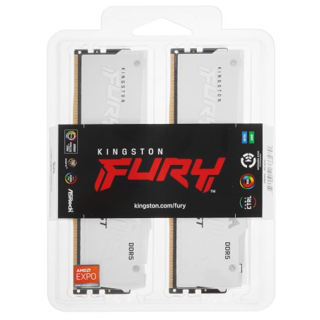 Оперативная память Kingston Fury Beast RGb, DDR5, 64Gb (2x32Gb), 6000MHz, CL36, DIMM, с радиаторами, RGb, белый