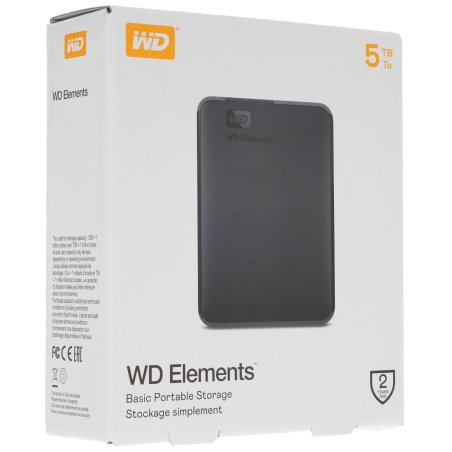 Внешний HDD 2.5" Western Digital Elements Portable, 5TB, USB 3.2 Gen 1 Type-A, 5400 rpm, черный