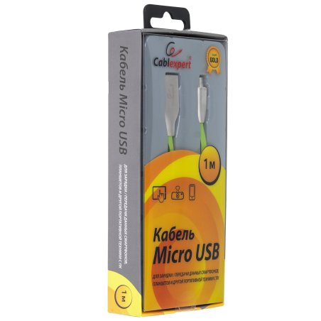 Кабель USB2.0 Cablexpert CC-G-mUSB01Gn-1M, AM/microB, серия Gold, длина 1м, зеленый, блистер