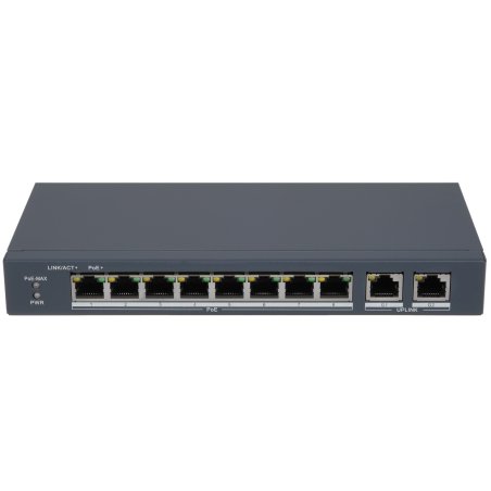 Сетевой неуправляемый коммутатор DS-S1008P - 8 RJ45 100M PoE, 2 порта с высоким приоритетом; 2 Uplink порта Gigabit