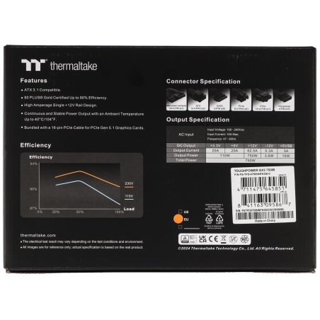 Блок питания Thermaltake Toughpower iRGb PLUS 750W RTL (PS-TPI-0750F3FDGE-1), 750Вт, 80 PLUS Gold, 140мм, модульный, черный