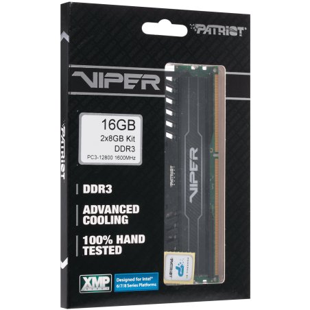 Оперативная память Patriot Viper 3, DDR3, 16Gb (2x8 GB), 1600 MHz, CL10, DIMM, радиатор, черный