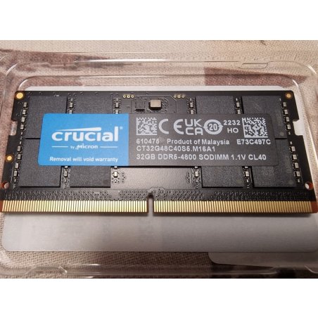 Оперативная память Crucial Premier, DDR5, 32GB (1x32GB), 4800 MHz, CL40, SO-DIMM