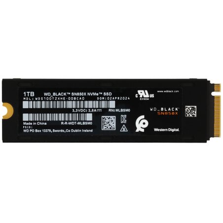Накопитель SSD WD 1Tb Black SN850X, M.2(22x80мм), NVMe, PCIe 4.0 x4, 3D TLC, R/W 7300/6300Mb/s, IOPs 800 000/1 100 000, TbW 600, DWPD 0.3, with Heat Spreader (12 мес.)